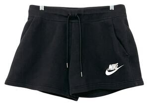 Nike Womens Rally Sweat Shorts French Terry Black Screen Print Logo Pockets Sz M